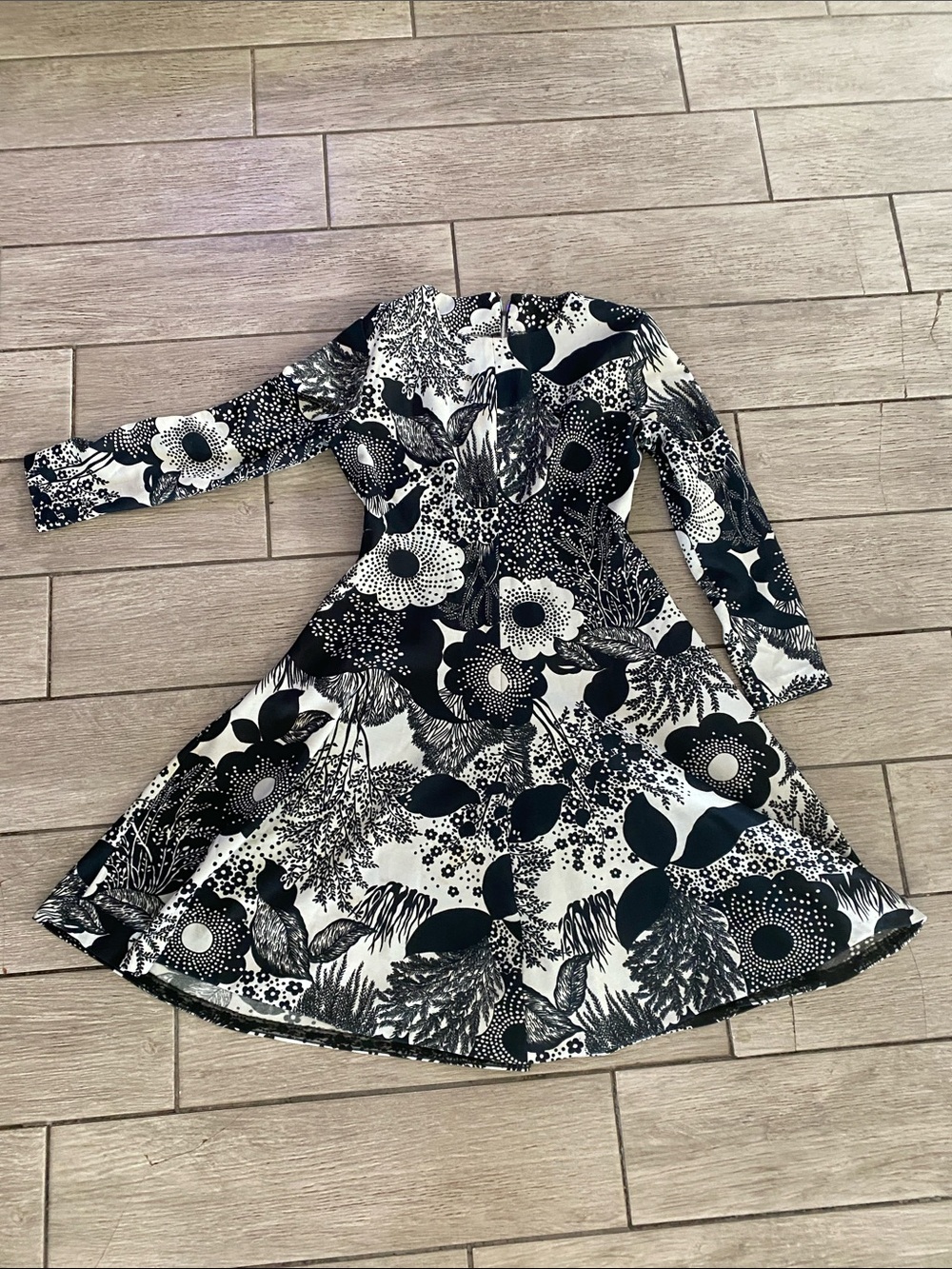 Black & White Floral Fit-and-Flare Dress